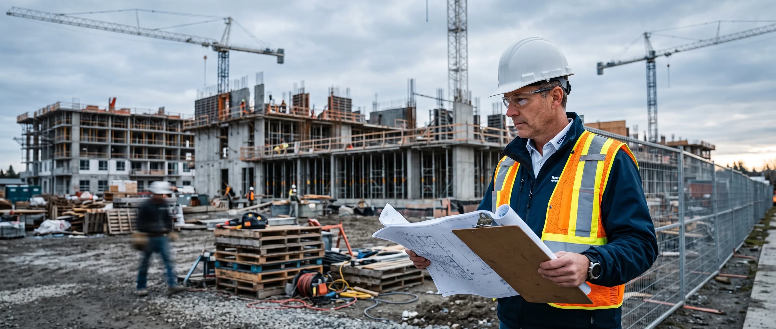 Bauträger auf einer Baustelle eines Wohnprojekts