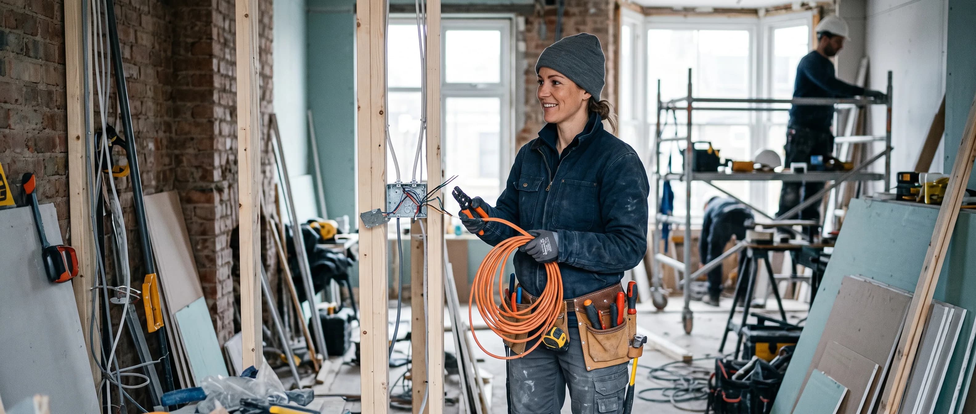 Handwerker bei der Arbeit auf einer Renovierungsbaustelle